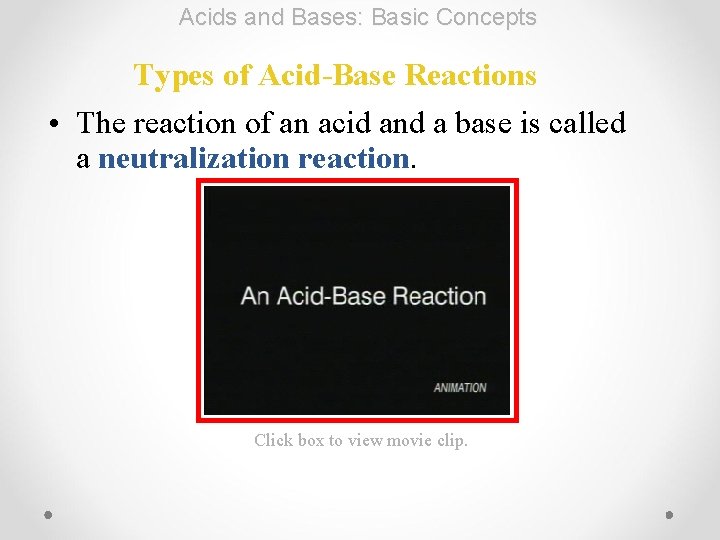 Acids and Bases: Basic Concepts Types of Acid-Base Reactions • The reaction of an