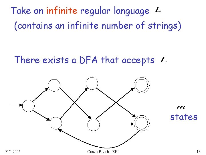 Take an infinite regular language (contains an infinite number of strings) There exists a