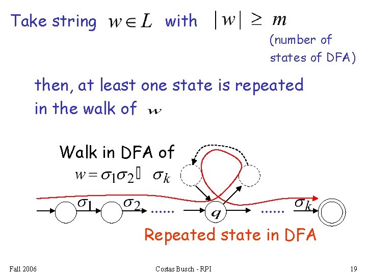 Take string with (number of states of DFA) then, at least one state is