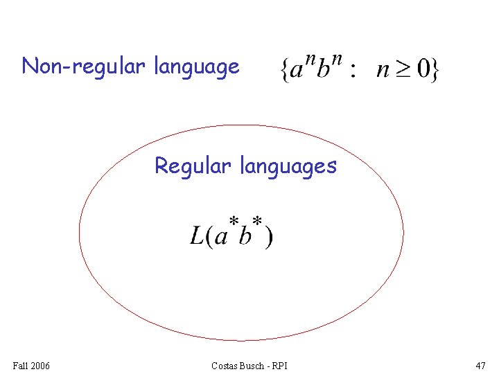 Non-regular language Regular languages Fall 2006 Costas Busch - RPI 47 