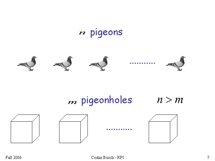 pigeons. . . pigeonholes. . . Fall 2006 Costas Busch - RPI 7 