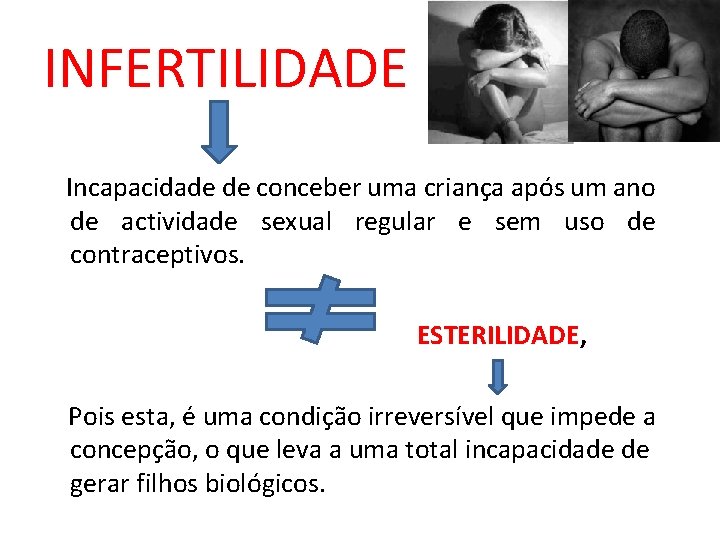 INFERTILIDADE Incapacidade de conceber uma criança após um ano de actividade sexual regular e