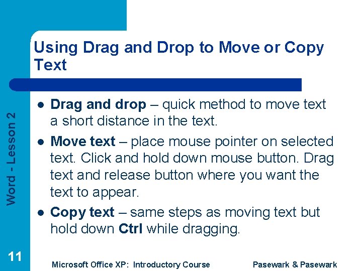 Using Drag and Drop to Move or Copy Text Word - Lesson 2 l
