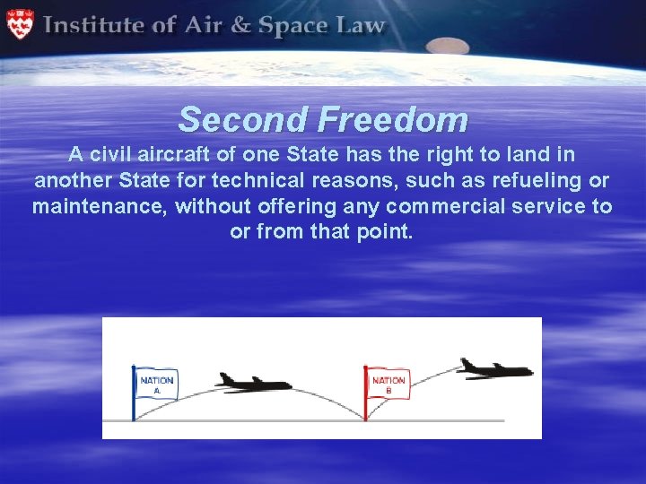 Second Freedom A civil aircraft of one State has the right to land in
