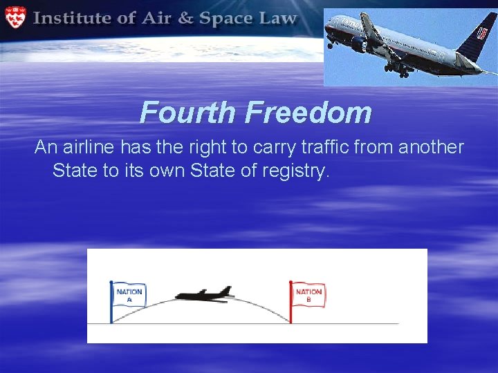 Fourth Freedom An airline has the right to carry traffic from another State to