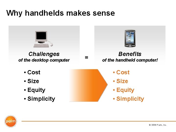 Why handhelds makes sense Challenges of the desktop computer • Cost • Size •