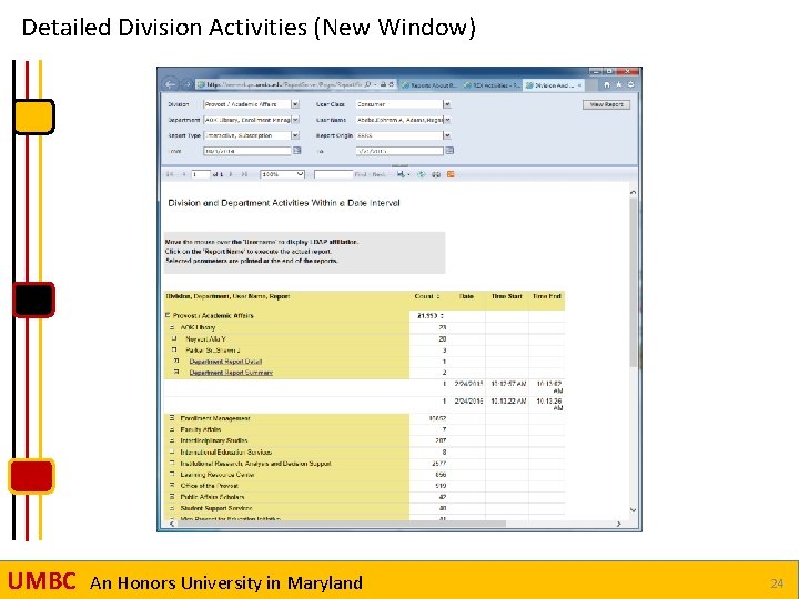 Detailed Division Activities (New Window) UMBC An Honors University in Maryland 24 