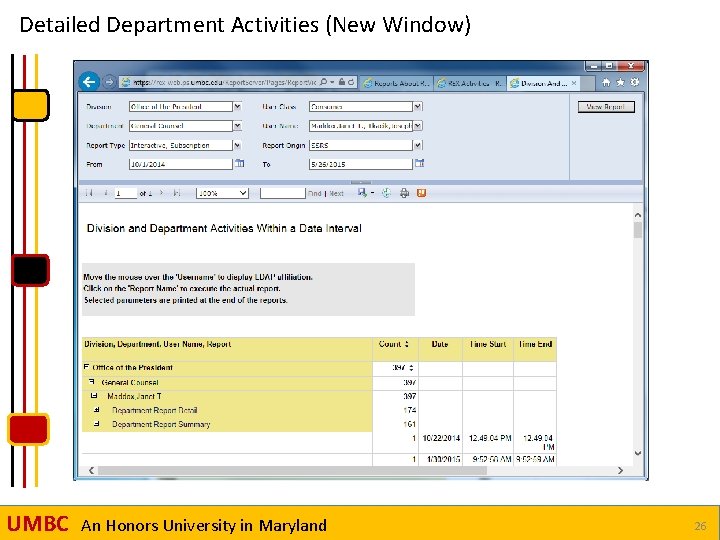 Detailed Department Activities (New Window) UMBC An Honors University in Maryland 26 