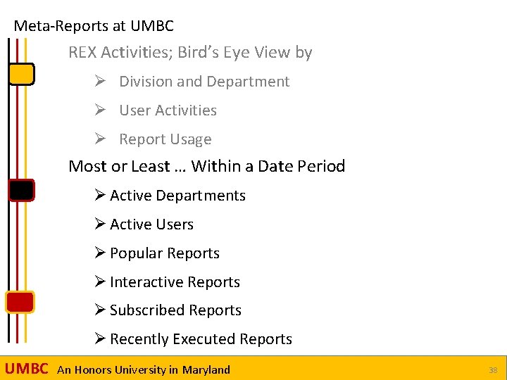 Meta-Reports at UMBC REX Activities; Bird’s Eye View by Ø Division and Department Ø