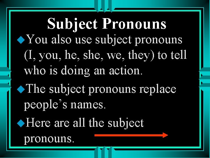 Subject Pronouns u. You also use subject pronouns (I, you, he, she, we, they)