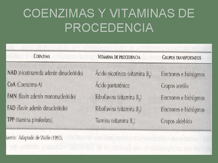 COENZIMAS Y VITAMINAS DE PROCEDENCIA COENZIMAS Y VITAMINAS DE PROCEDENCIA