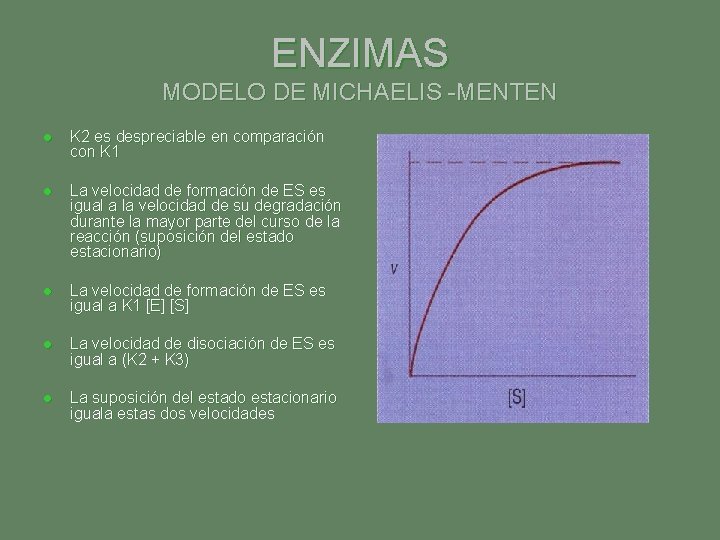 ENZIMAS MODELO DE MICHAELIS -MENTEN l K 2 es despreciable en comparación con K