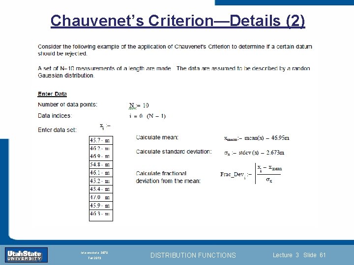 Chauvenet’s Criterion—Details (2) Introduction Section 0 Lecture 1 Slide 61 INTRODUCTION TO Modern Physics