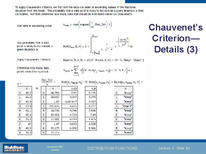 Chauvenet’s Criterion— Details (3) Introduction Section 0 Lecture 1 Slide 62 INTRODUCTION TO Modern