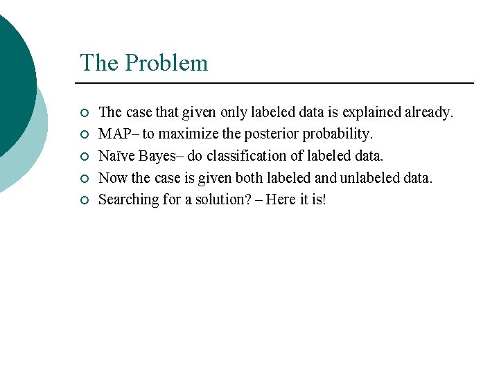 The Problem ¡ ¡ ¡ The case that given only labeled data is explained