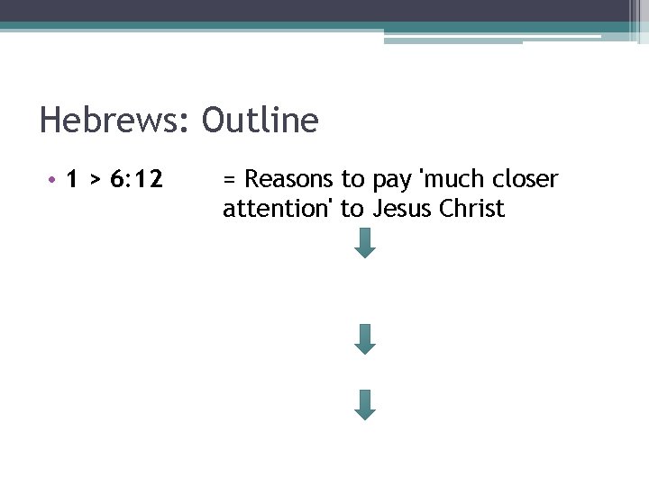 Hebrews: Outline • 1 > 6: 12 = Reasons to pay 'much closer attention'