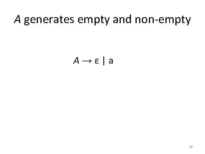 A generates empty and non-empty A→ε|a 40 