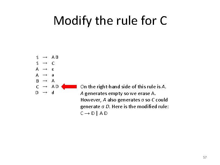 Modify the rule for C S S A A B C D → →