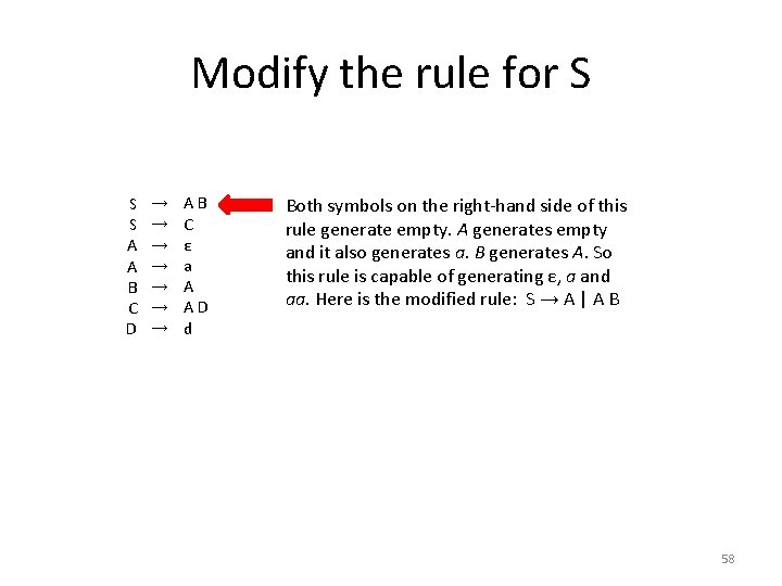 Modify the rule for S S S A A B C D → →