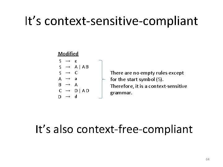 It’s context-sensitive-compliant Modified S S S A B C D → → → →