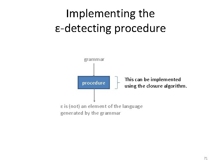 Implementing the ε-detecting procedure grammar procedure This can be implemented using the closure algorithm.