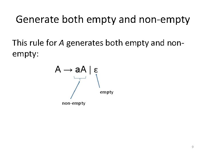 Generate both empty and non-empty This rule for A generates both empty and nonempty: