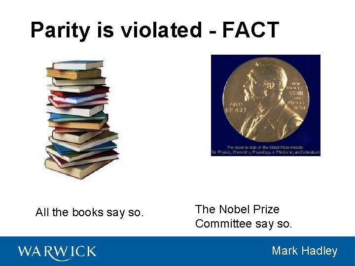 Parity is violated - FACT All the books say so. The Nobel Prize Committee