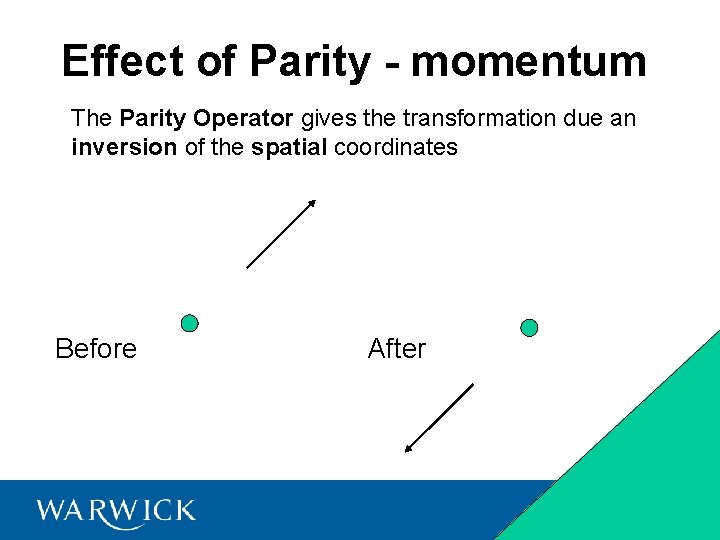 Effect of Parity - momentum The Parity Operator gives the transformation due an inversion