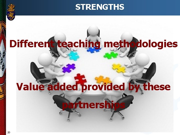 STRENGTHS Different teaching methodologies Value added provided by these partnerships 20 