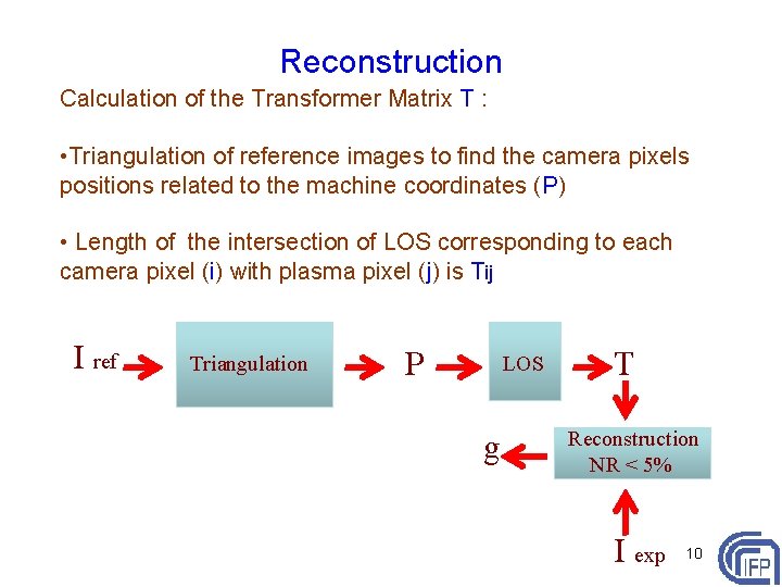 Reconstruction Calculation of the Transformer Matrix T : • Triangulation of reference images to