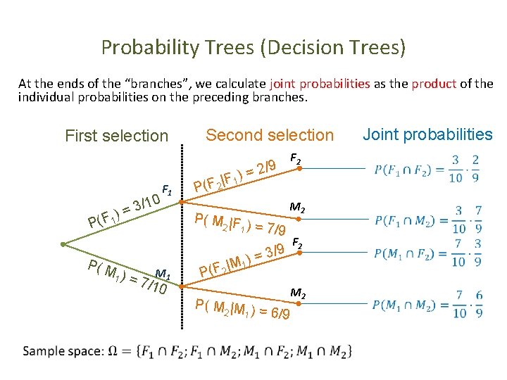 Probability Trees (Decision Trees) At the ends of the “branches”, we calculate joint probabilities