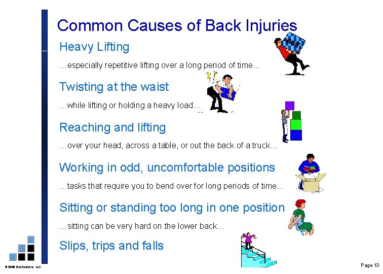 Common Causes of Back Injuries Heavy Lifting …especially repetitive lifting over a long period