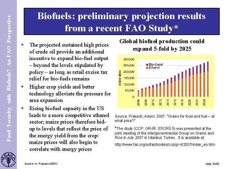 Food Security with Biofuels? An FAO Perspective S. 30 Biofuels: preliminary projection results from