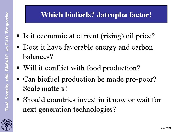 Food Security with Biofuels? An FAO Perspective S. 42 Which biofuels? Jatropha factor! §