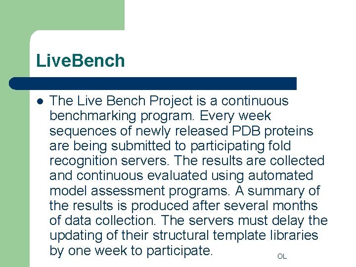 Live. Bench l The Live Bench Project is a continuous benchmarking program. Every week