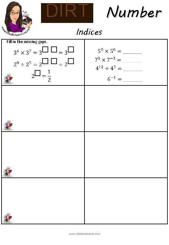 DIRT Fill in the missing gaps. Indices www. missbsresources. com Number 