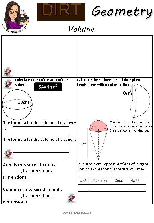 DIRT Geometry Volume Calculate the surface area of the sphere hemisphere with a radius