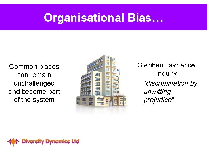 The challenge of tackling bias. . . Organisational Bias… Common biases can remain unchallenged