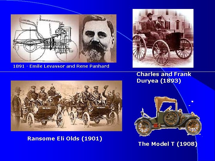 1891 - Emile Levassor and Rene Panhard Charles and Frank Duryea (1893) Ransome Eli