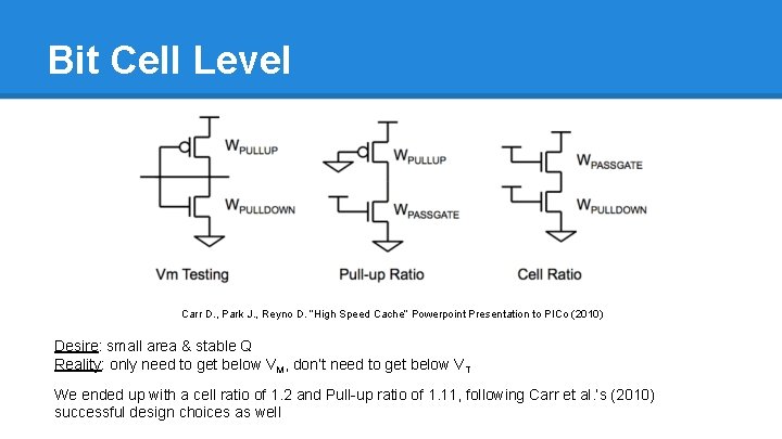 Bit Cell Level Carr D. , Park J. , Reyno D. “High Speed Cache”