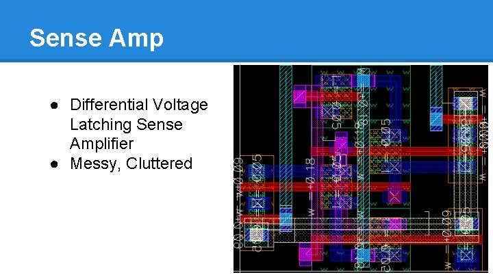 Sense Amp ● Differential Voltage Latching Sense Amplifier ● Messy, Cluttered 