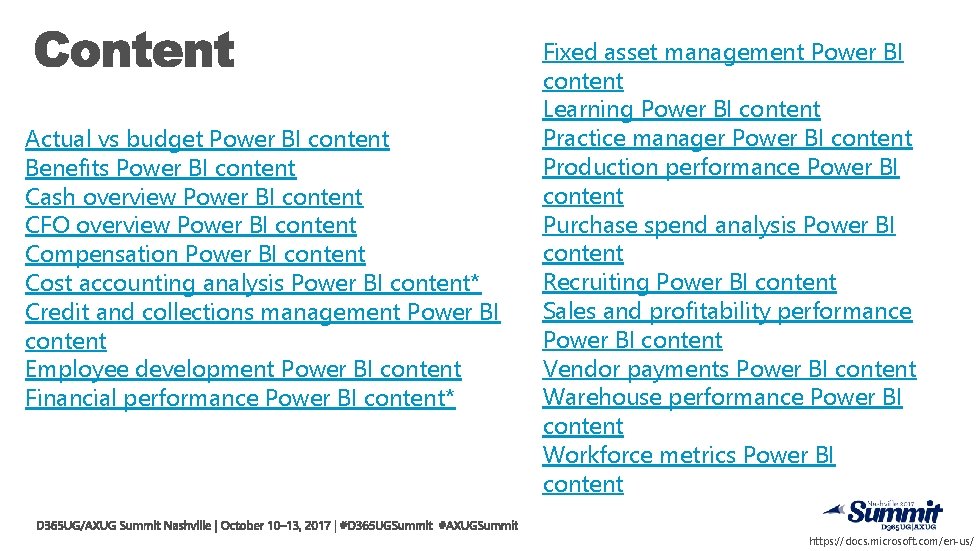 Actual vs budget Power BI content Benefits Power BI content Cash overview Power BI