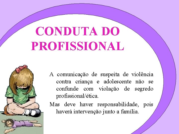 CONDUTA DO PROFISSIONAL A comunicação de suspeita de violência contra criança e adolescente não