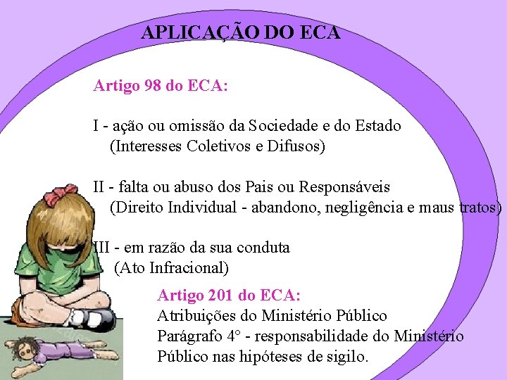 APLICAÇÃO DO ECA Artigo 98 do ECA: I - ação ou omissão da Sociedade