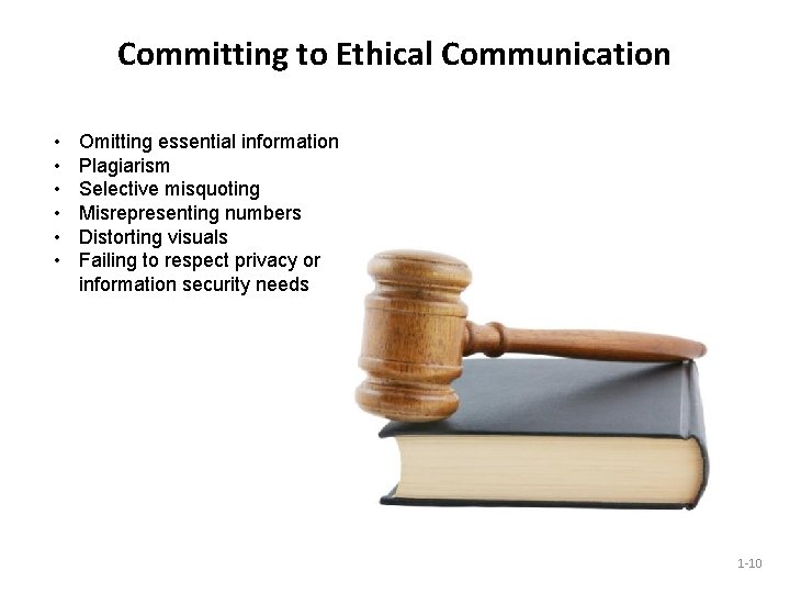 Committing to Ethical Communication • • • Omitting essential information Plagiarism Selective misquoting Misrepresenting