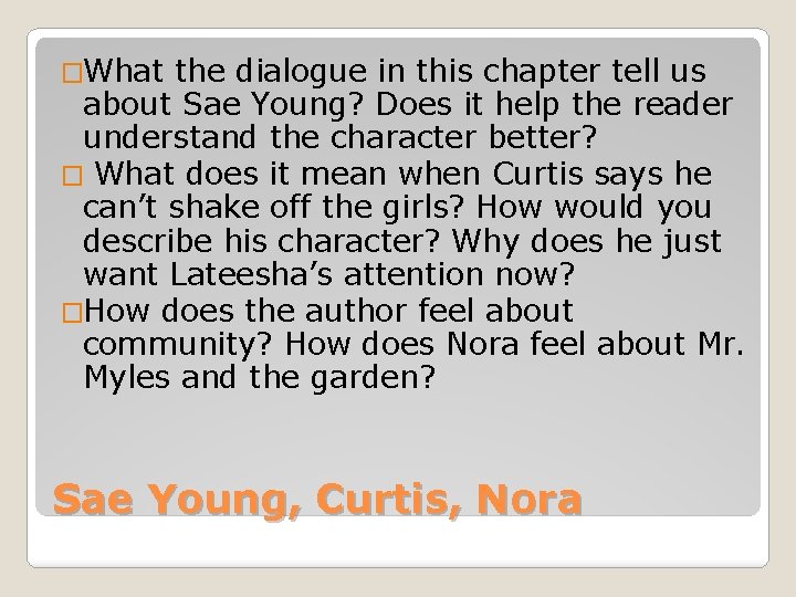 �What the dialogue in this chapter tell us about Sae Young? Does it help