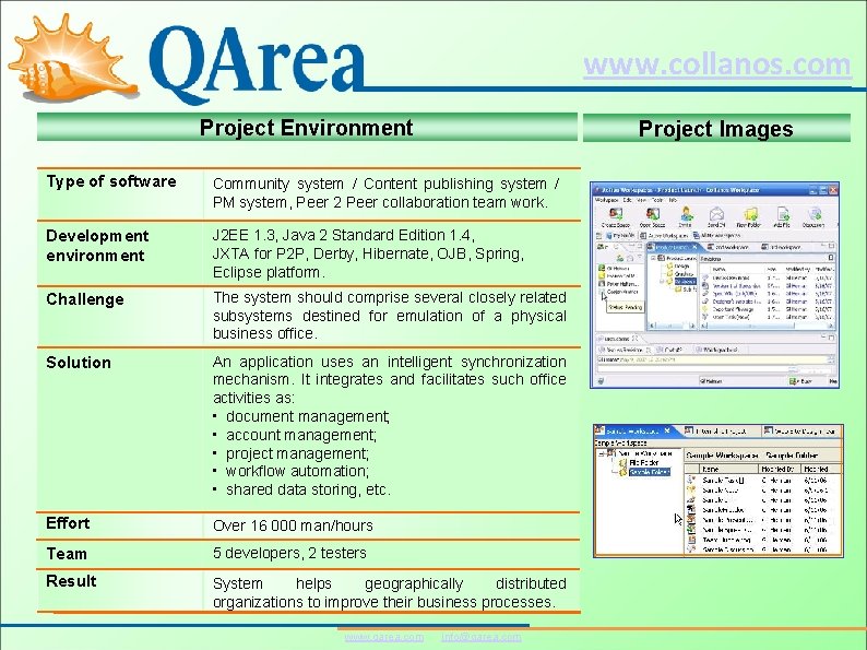 www. collanos. com Project Environment Project Images Type of software Community system / Content