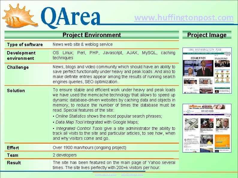 www. huffingtonpost. com Project Environment Project Image Type of software News web site &