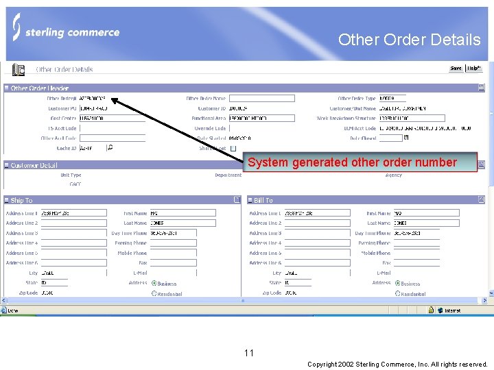 Other Order Details System. Created generated other order number order with system generated Other