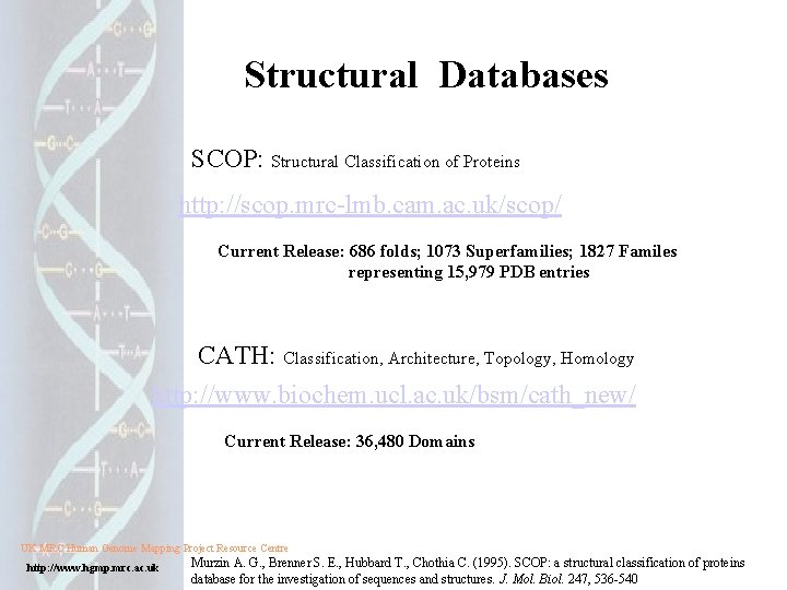 Structural Databases SCOP: Structural Classification of Proteins http: //scop. mrc-lmb. cam. ac. uk/scop/ Current Structural Databases SCOP: Structural Classification of Proteins http: //scop. mrc-lmb. cam. ac. uk/scop/ Current